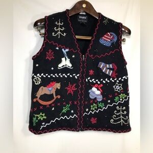 Designer Originals Vest Womens Pm Christmas Embroidered Winter